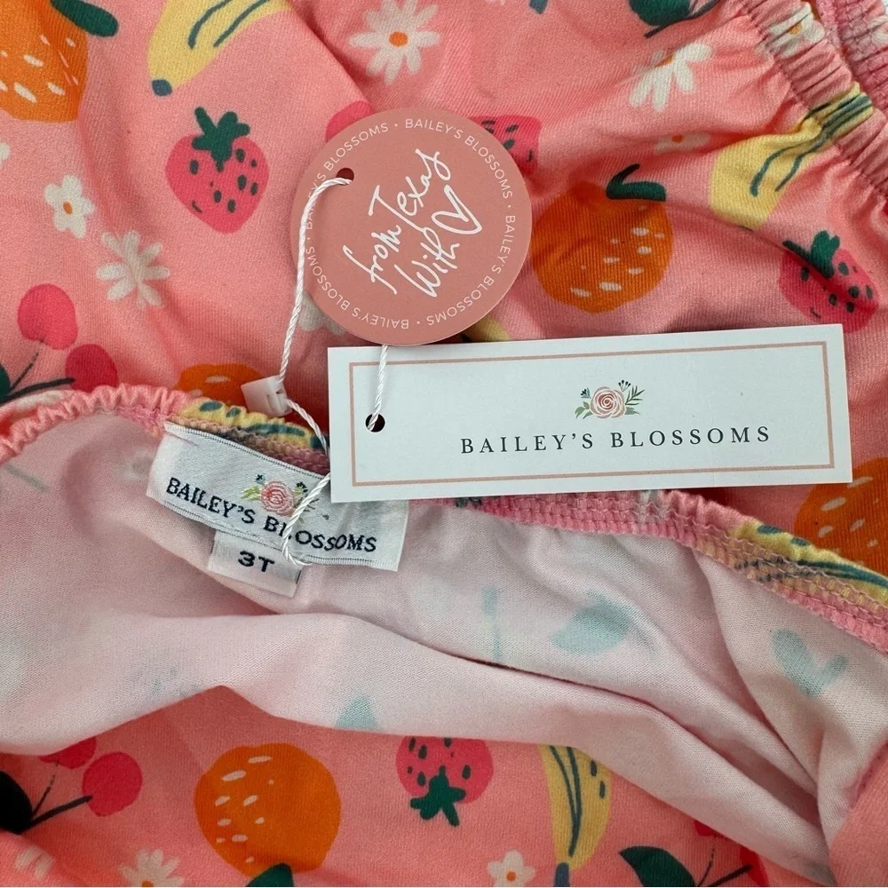 NWT Bailey’s Blossoms Girly Snap Bottom Pink Fruit Swimsuit One Piece Size 3T